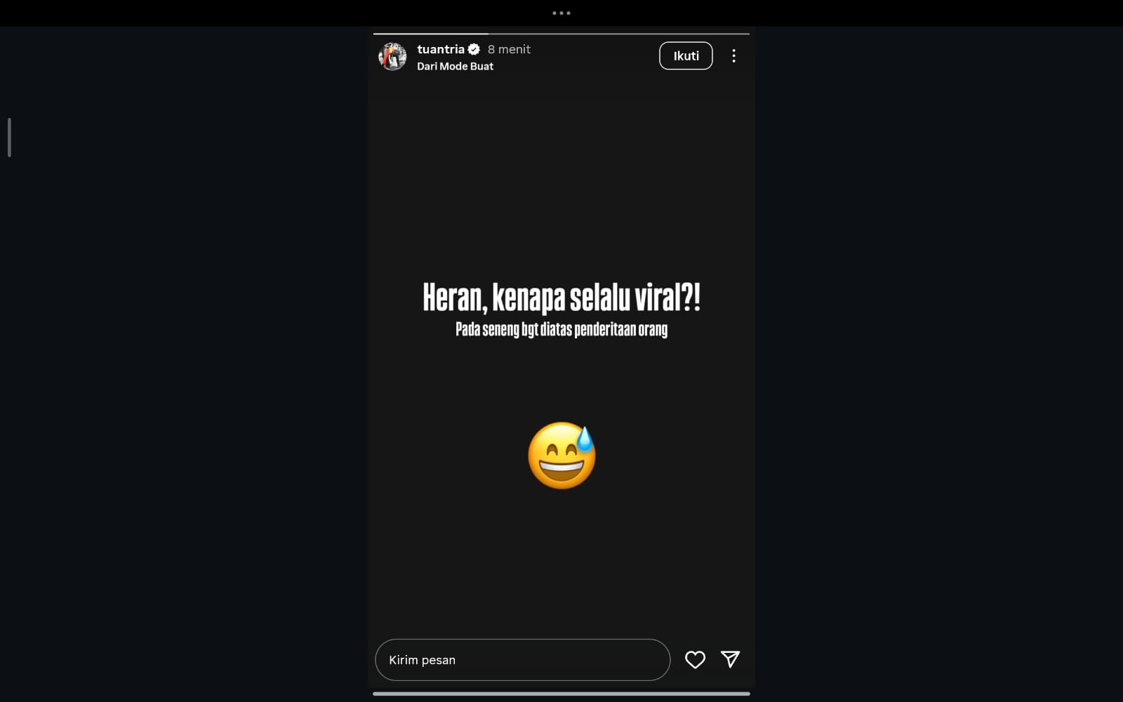 unggahan Tria Changcuters usai viral kepalanya terbentur (Instagram)